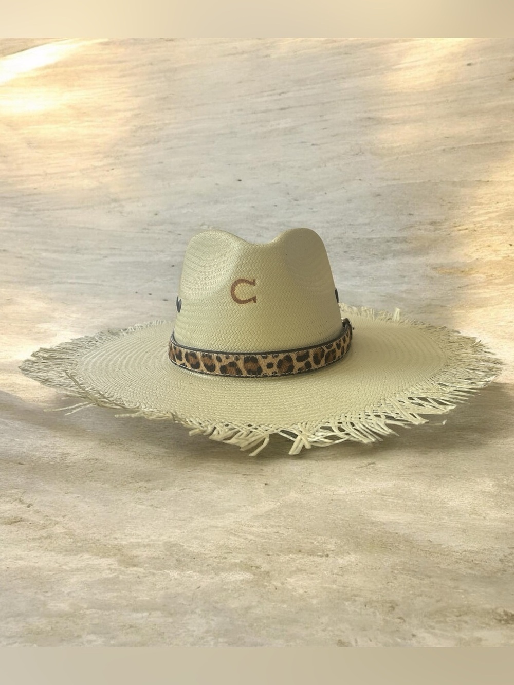 Straw Wide-Brim Fedora Hat with Leopard Band - Charlie 1 horse
